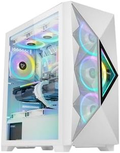 Antec DF800 Flux Boîtier de Jeu avec fenêtre en Verre, ATX, 5 Ventilateurs (3 ARGB Avant), Maille géométrique et Avant Miroir, Bouton de Commande LED, Blanc