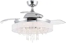 Parrot Uncle Ceiling Fans with Lights and Remote Bedroom Ceiling Fan with Retractable Blades Crystal Chandelier Ceiling Fans, 42 Inch, Chrome