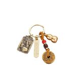 calfee Feng Shui Keychains, 4-piece set Vintage Brass Money Bag Keychain Chinese Five Emperors Coins Car Key Rings Charm Pendant (Monkey)