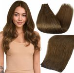 Full Shine Hair Extensions Genius Weft Hair Extensions Human Hair Hand Tied Weft Extensions Color Medium Brown Genius Weft Extensions Remy Hair For Women 20 Inch 80G