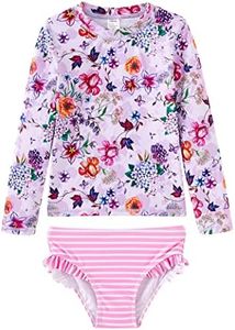 UMELOK Baby Girls' Swimwear Rashguard Swimsuit Long Sleeve Bathing Suit Pink, Hydrangea 18 Months