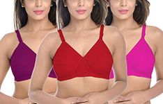 FIMS - Fashion is my style Bra, Bra, Bra Combo for Women, Breathable, Full Coverage Bra, Cross Bra, Non-Padded, Non-Wired, RedPinkMaroon, Cup- B, Pack of 3, Size-34B