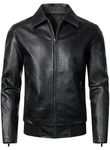 HOOD CREW Men’s Pu Leather Jacket Classic Collar Motorcycle Faux Leather Windbreaker Coat