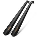 NINEMAX 2 Pack Shoe Horn Long Handle for Seniors with Hook - Metal 16.5" Boot Shoehorn for Men and Women