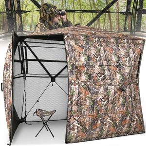 YITAHOME Hunting Blind 360° See Through Ground Blind for Deer Hunting, 2-3 Person Pop-up Hunting Deer Blind Turkey Blind with Tri-Leg Hunting Chair, Silent Zipper and Carring Bag