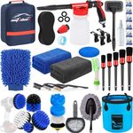 AUTODECO 38Pcs Car Wash Detailing Kit Cleaning Kits with Foam Gun Sprayer Collapsible Bucket Drill Brush Large Wash Mitt Towels Complete Interior Exterior Car Washing Supply Set Blue