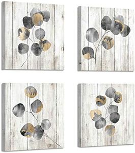 ARTISTIC PATH Leaf Artwork Botanical Canvas Print: Gray Leaves Painting Wall Art for Bathroom (12" W x 12" H x 4 PCS,Multi-Sized)