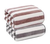 MAXOSHINE Microfiber Towels for Bath-Stripes Bath Towel for Men and Women-Soft Coral Fleece Towel with Hook Quick Dry Super Absorbent-70 x 140 cm (Brown/Grey, Pack of 2)