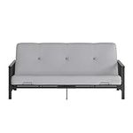 DHP Harlow Full Size Black Metal Futon Frame with 6” Mattress, Herringbone Microfiber