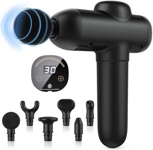 Pistola de masaje muscular, 30 niveles de velocidad, 6 cabezas de masajeador de percusión para aliviar el dolor muscular, modelado corporal con pantalla táctil LCD, negro profundo