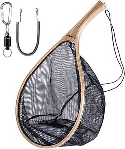 PLUSINNO Fly Fishing Net, Wooden Frame Fishing Landing Net with Magnetic Release, Soft Rubber Mesh Net for Trout Bass Catch and Release, Magnetic Fly Fishing Gear