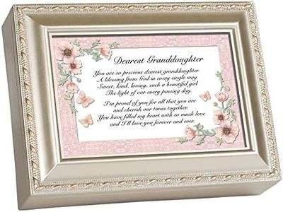 Cottage Garden Dearest Granddaughter Champagne Silver Rope Trim Music Box Plays Light Up My Life