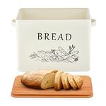 LIANYU Bread Box with Bamboo Lid for Kitchen Countertop, Large Farmhouse Metal Bread Storage Container Organizer, Vintage Snack Bin Keeper for Counter, Cream White