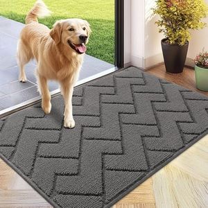 Biscpro Doormat Grey 60 x 90 cm Indoor and Outdoor Washable Door Mat, Waterproof Door Mat, Non-Slip Dirt Trapper Rug for Entrance, Front Door, Patio, Hallway, Garden