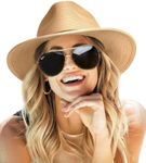 FURTALK Sun Hats for Women Summer Wide Brim UV UPF 50+ Panama Fedora Foldable Packable Straw Beach Hat Khaki