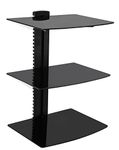 Mount-It! Floating Wall Mounted AV Entertainment Shelf for DVD Players, Cable Boxes, Audio, Gaming Systems, 3 Black Tempered Glass Height Adjustable Shelves (52.8 Lbs Capacity)