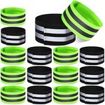 16 Pieces Reflective Bands Reflector Bands for Wrist, Arm, Ankle, Leg, High Visibility Reflective Gear Safety Reflector Tape Straps for Night Walking, Cycling and Running (Green, Black)