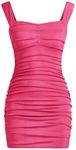 OYOANGLE Girl's Rib Knitted Sleeveless Ruched Strap Bodycon Pencil Mini Tank Dress Summer Casual Dresses Hot Pink 8Y