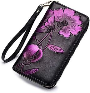 FORRICA Portafoglio da donna in pelle di grande capacità portamonete portafogli portafogli porta carte disegno PU pelle RFID blocco portafoglio donna lungo portafoglio, viola, L, portafoglio, Viola,