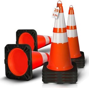 Pyle 28" PVC Traffic Cones, 10-Pack Safety Cones for Parking, Construction, Roadwork, & Sports Training, High-Visibility Orange, Durable, Stackable Design, Heavy-Duty Base for Stability in All Weather