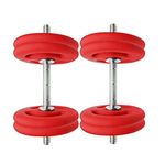 Amazon Brand - Symactive Adjustable Dumbbell Set with Neoprene Coated Solid Weight Plates, Red 3kgx4