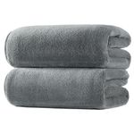 POLYTE Plush Microfibre Oversize Quick Dry Lint Free Bath Towel, 76 x 152 cm, Pack of 2 (Gray, Coral Fleece)