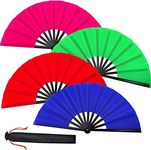 4 Pieces Large Folding Fan Silk Hand Fan Chinese Japanese Kung Fu Tai Chi Handheld Fan Folding Dancing Prop Craft Fan for Men Women Festival Wedding Party (Royal Blue, Rose Red, Green, Red)