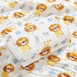 Chickwin Muslins Swaddle Blanket for Newborn/Baby, Soft Comfortable 6 Layers of Cotton Muslins Cloths Bath Towel Toddler Baby Shower Pram Cot Bed Sleeping Throw (110x110cm,Lion)