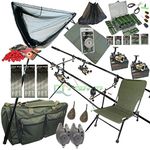 Full Carp Fishing Set up Rods Reels Hair Rigs Bite Alarms Holdall Fishing Chair