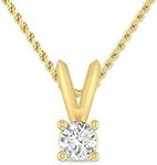 Inspereza 1/10 Carat 10K Yellow Gold Round Diamond Solitaire Pendant Necklace with V-bail.SMALL SIZE (J Color, I3 Clarity)