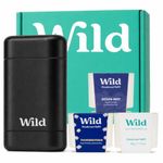 Wild Aluminium Free Natural Deodorant Starter Kit - Refillable Black Case - Natural Ingredients & 24 Hour Odour Protection - Women & Men's - Fresh Clean Scents Variety Pack - Case + 3 Refills