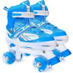 Jaspo Scud Adjustable Quad Roller Skates with LED Wheels, Best for Beginners and Intermediate Skaters with All Shiny Illuminating PU Wheels for Kids Boys Girls Teens Adults Men and Women, Blue S