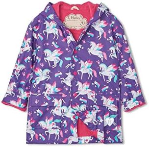 Hatley Girls' Button-up Printed Rain Jacket, Rainbow Winged Unicorns, 3 Years