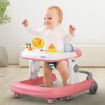 Baybee Astro 2 in 1 Baby Walker for Kids with 3 Adjustable Height & Wheel Lock | Activity Push Walker for Baby with Musical Toy Bar & Stopper | Kids Walker Baby 6-18 Months Boy Girl (Pink)