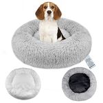 OKPOW Donut Dog Bed Extra Large Washable - 80cm Anti Anxiety Calming Cosy Fluffy Plush Puppy Kitten Round Super Soft Snuggle Pet Cat Beds for Indoor Cats Light Grey