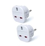 Pack of 2 Travel Adaptor | UK to European Plug Adapter Converter (Euro Type C, E, F) 3 Pin to 2 Pin Type G, EU Plugs for Europe Accessories,Italy,Cape Verde,Poland,Spain,Turkey,Greece,Bulgaria