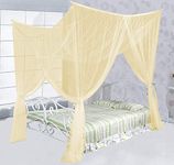 Anaya Mosquito Net Ivory, 7x7 ft 4 Corner Post Bed Canopy, Quick and Easy Installation for King Size Beds Large Queen Size Bed Curtain