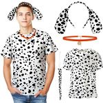 Toulite 4 Pcs Dog Dalmatian Costume for Adult Include Shirt Leather Collar Dog Ears Headband Tail Halloween Cosplay (Orange)