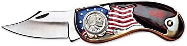 American Coin Treasures American Flag Coin Pocket Knife with Buffalo Nickel | 3-inch Stainless Steel Blade | Genuine United States Coin | Collectible | Certificate of Authenticity