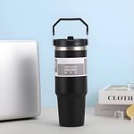 GRACIOUS MART 890 ml Stainless Steel Vacuum Insulated Tumbler Leak Resistant and Durable Bottle Included Reusable Straw and Airtight Lid for Gym, Travel, Indoor, Outdoor Use (Black)