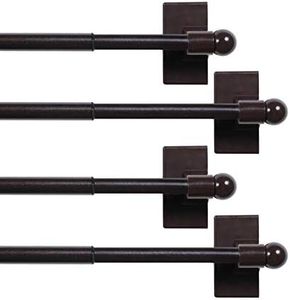 H.VERSAILTEX 4 Pack Magnetic Curtain Rods for Metal Doors Multi-Use Adjustable Rods Tool Free for Iron and Steel Place 1/2" Diameter, with Petite Ball Finials (16"-28", Cocoa)