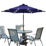 Invezo Led Metal center Pole Center Pole Outdoor Garden Umbrella with Solar Panel (9 ft dia) with Base (Blue)
