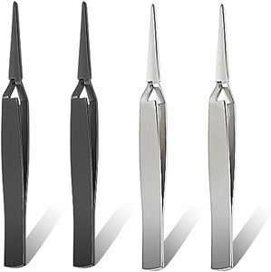4 Pack Reverse Tweezers Cross Lock Tweezers, Stainless Steel Industrial Jewelry Tweezers, Suitable for Jewelry Making Repair, Electronics, Laboratory, DIY Creation, Food Picking