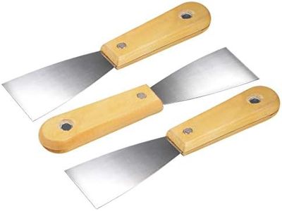 uxcell Putty Scraper 2" Cr-V Steel Stiff Putty Knives with Wooden Handle for Taping Paint Wall Floor Tile 3pcs