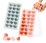 2 Pack Heart-Shaped Ice Cube Trays - 42 Holes Silicone Heart Ice Cube Tray with Lid, BPA Free and Dishwasher Safe, Mini Heart Shape Ice Cube Mold, Easy to Remove ((Pink + Blue))