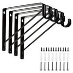 SENENQU 4 Pack Heavy Duty Closet Rod Shelf Support Brackets, 10 x 11 inch Wall Mounted Rod and Shelf Bracket Hooks with Fixing Screws, Black Support Bracket Holder for Home Office