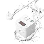 Power Bar with USB C Compact for Travel, White Power Strip Cube with 5ft Extension Cord and Type-C, Outdoor Outlets Waterproof with Shockproof Overload Protection Surge Protector, Cruise Ship, Hotel