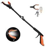 Kekoy Extendable Grabber Reacher Tool with Headlight, 32 inch Foldable Lawn Trash Picker Upper Grabber, 90° Rotating Anti-Slip Jaw, Heavy-Duty Stick, Portable Claw Grabber for Elderly(Orange