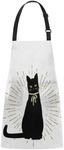 Lucky Bow Black Cat Apron - Waterproof Adjustable Floral Neck Bib Aprons for Men Women with Pockets for Kitchen Cooking Baking Artist Painting Barista Waitress Shop, Garden, Restaurant, Cafe