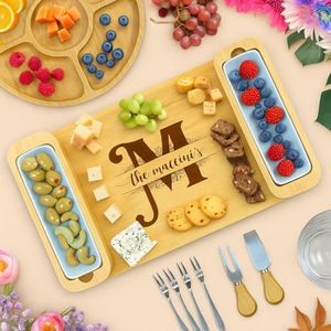 Personalized Charcuterie Board Gift Set for Valentines Day - Engraved Bamboo Cheese Board & Serving Tray - Custom Charcuterie Boards, Wedding Gifts, House Warming Gifts New Home